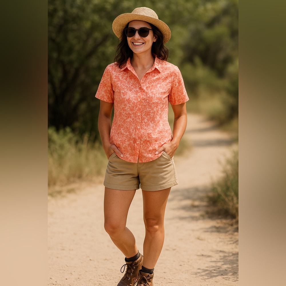 Lands’ End Women’s Coral Floral No-Iron Button-Up Shirt 3X (24W–26W)